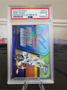 🔥2022 Jerry Jeudy Panini Certified Potential Blue Mirror 8/15 Autograph PSA 10